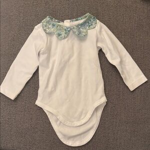 Jacadi Long-Sleeve Baby Onesie with Floral Peter Pan Collar